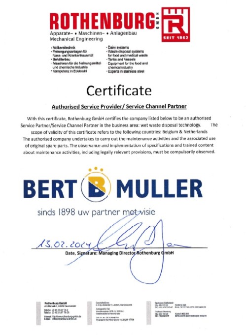 Certificate Rothenburg GmbH Authorised Service Provider Bert Muller