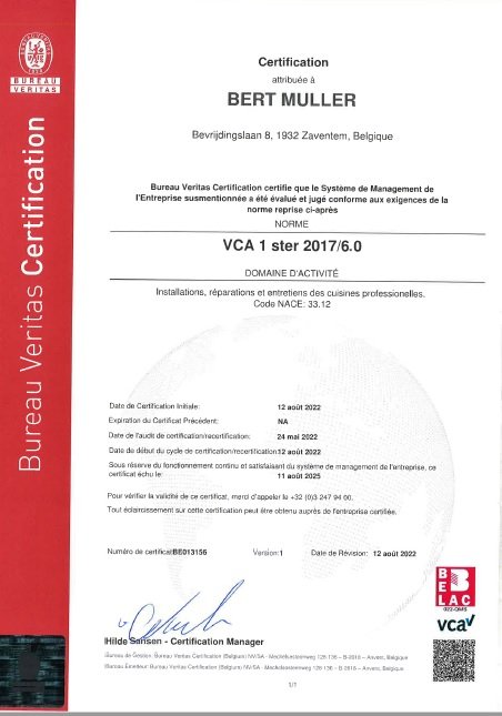 Certificate BE013156 - 14773549 BERT MULLER Belgie VCA 2022-2025 FR
